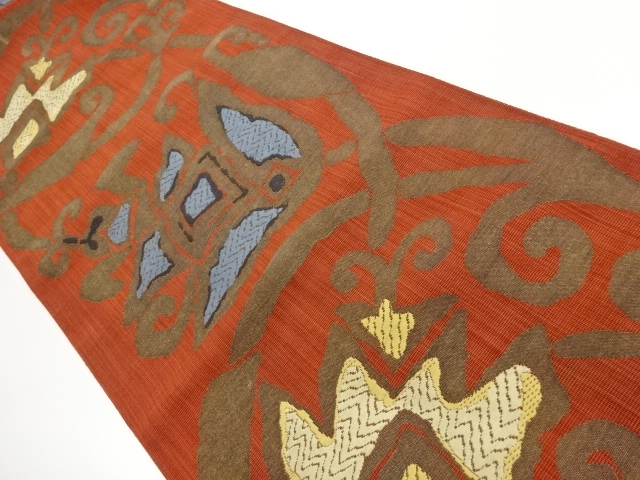 JAPANESE KIMONO / ABSTRACT FLOWER ARABESQUE PATTERN WOVEN NAGOYA OBI